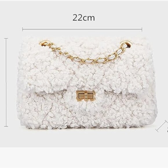 NWOT Cream Plush Shoulder Bag Fashion Fluffy Crossbody Purse Gold Hardware - Picture 1 of 10